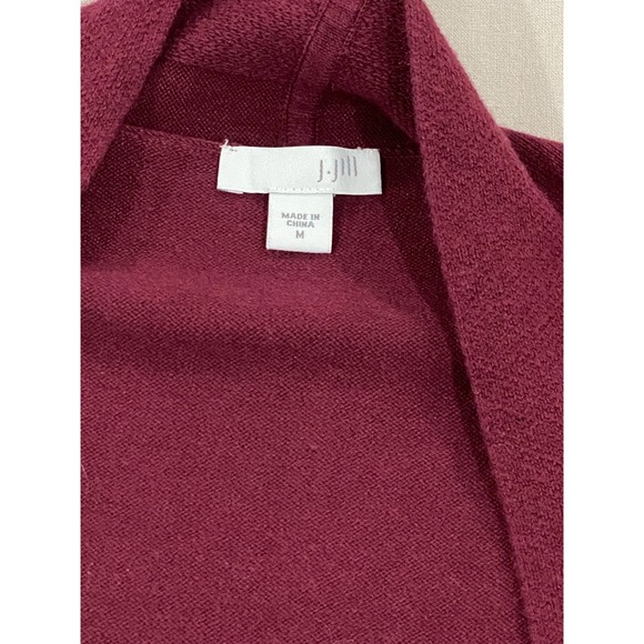 J.Jill Open Front Cotton Wool Silk Blend Long Line Cardigan Burgundy Women's M - Picture 3 of 7